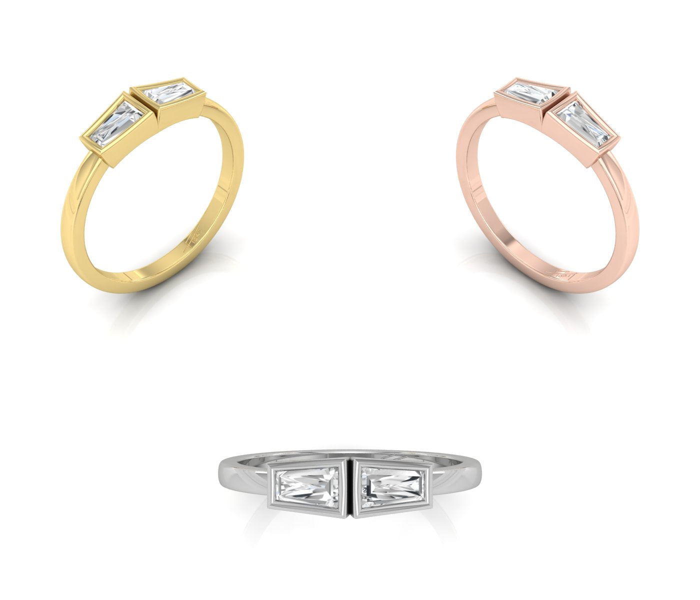 18K White Gold Baguette Diamond Ring — 3 COLOR