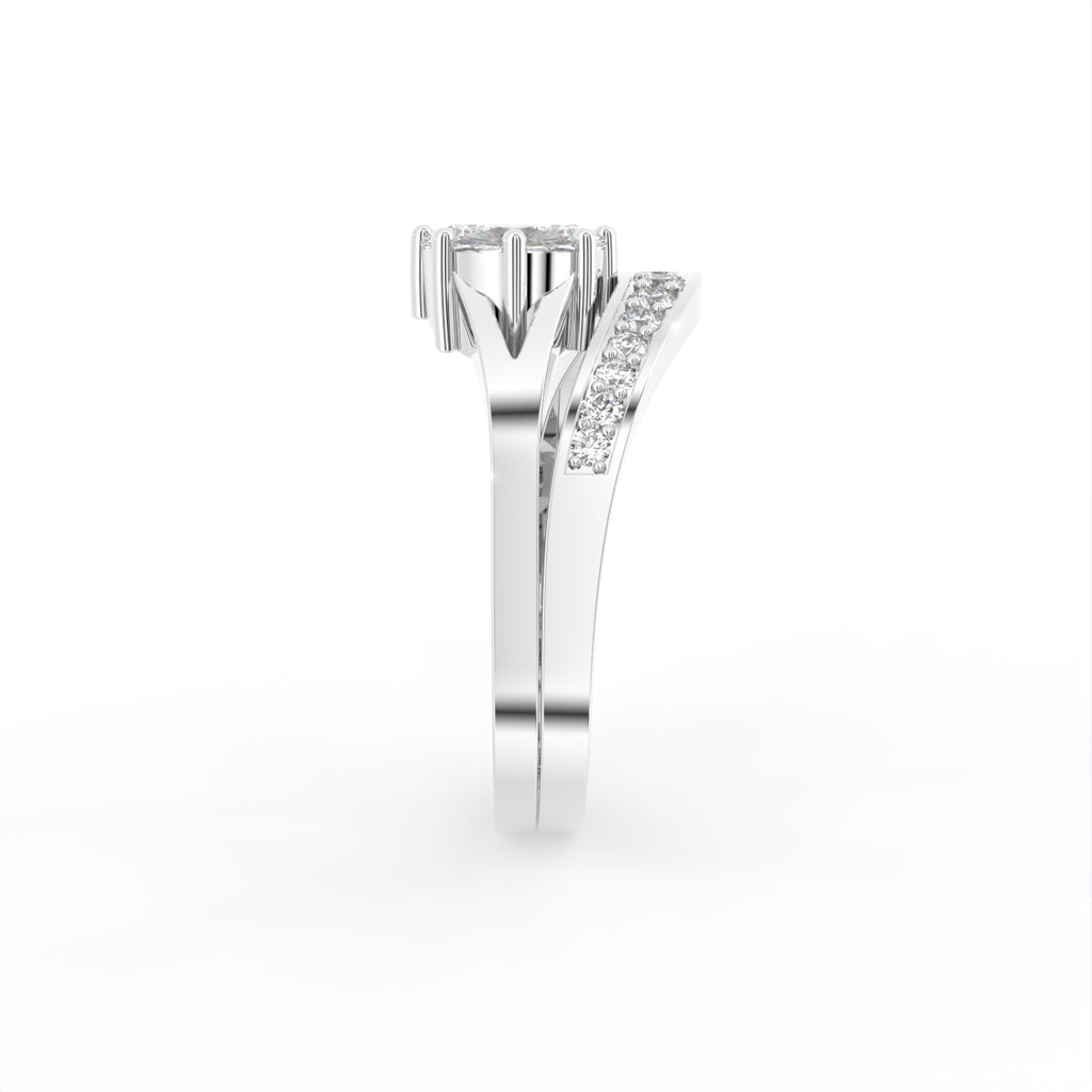 18K Bespoke Emerald Cut Diamond Trilogy Ring Set — SIDE