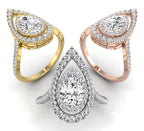 18K White Gold Halo Pear Diamond Ring — 3 COLOR