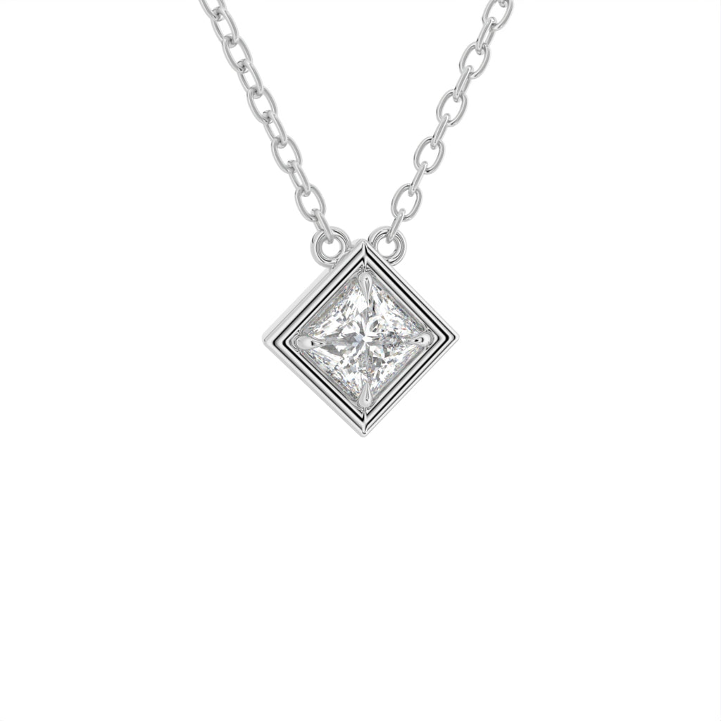18K Solitaire Princess Diamond Pendant — 3D VIEW