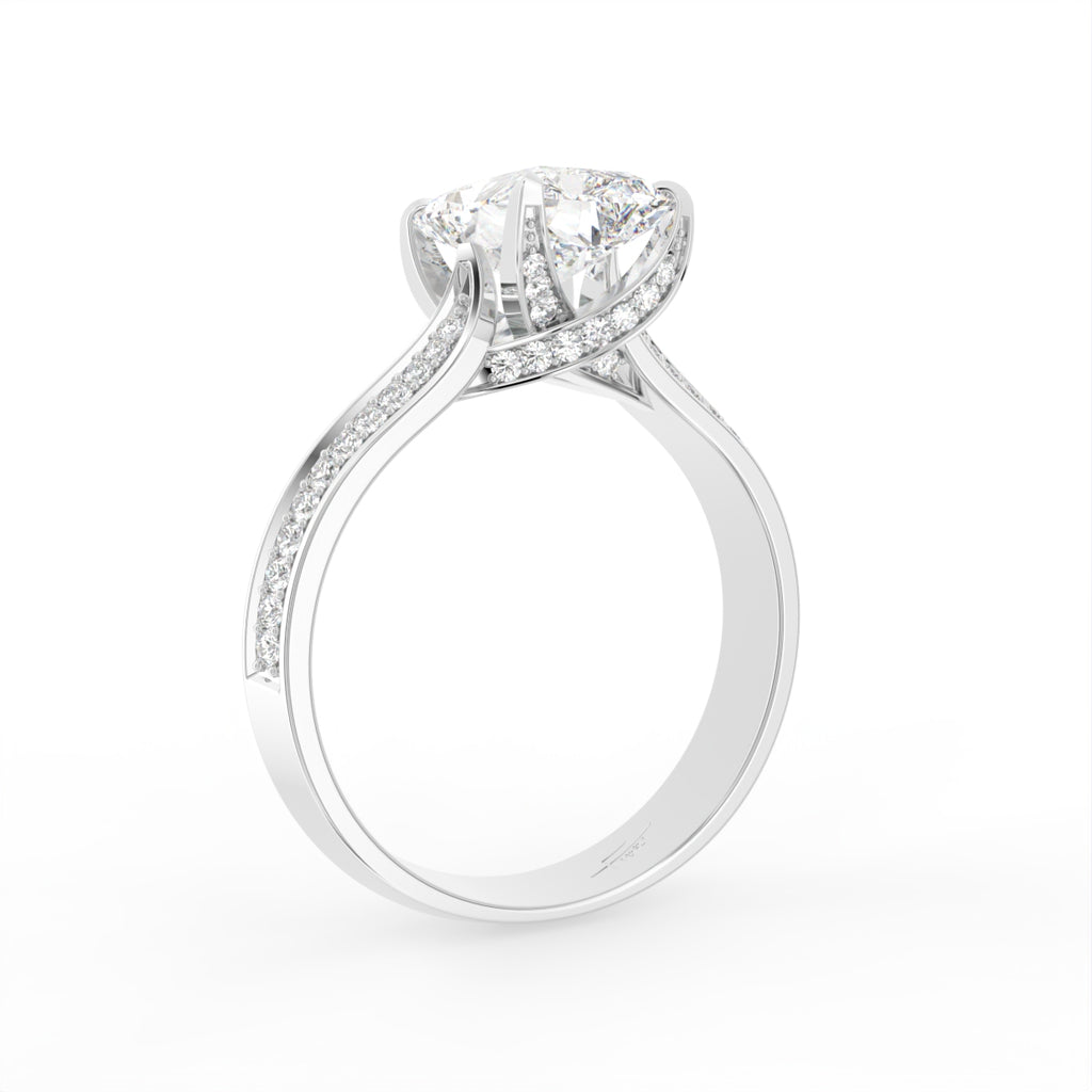 18K White Gold Solitaire Emerald Diamond Engagement Ring — 3D VIEW