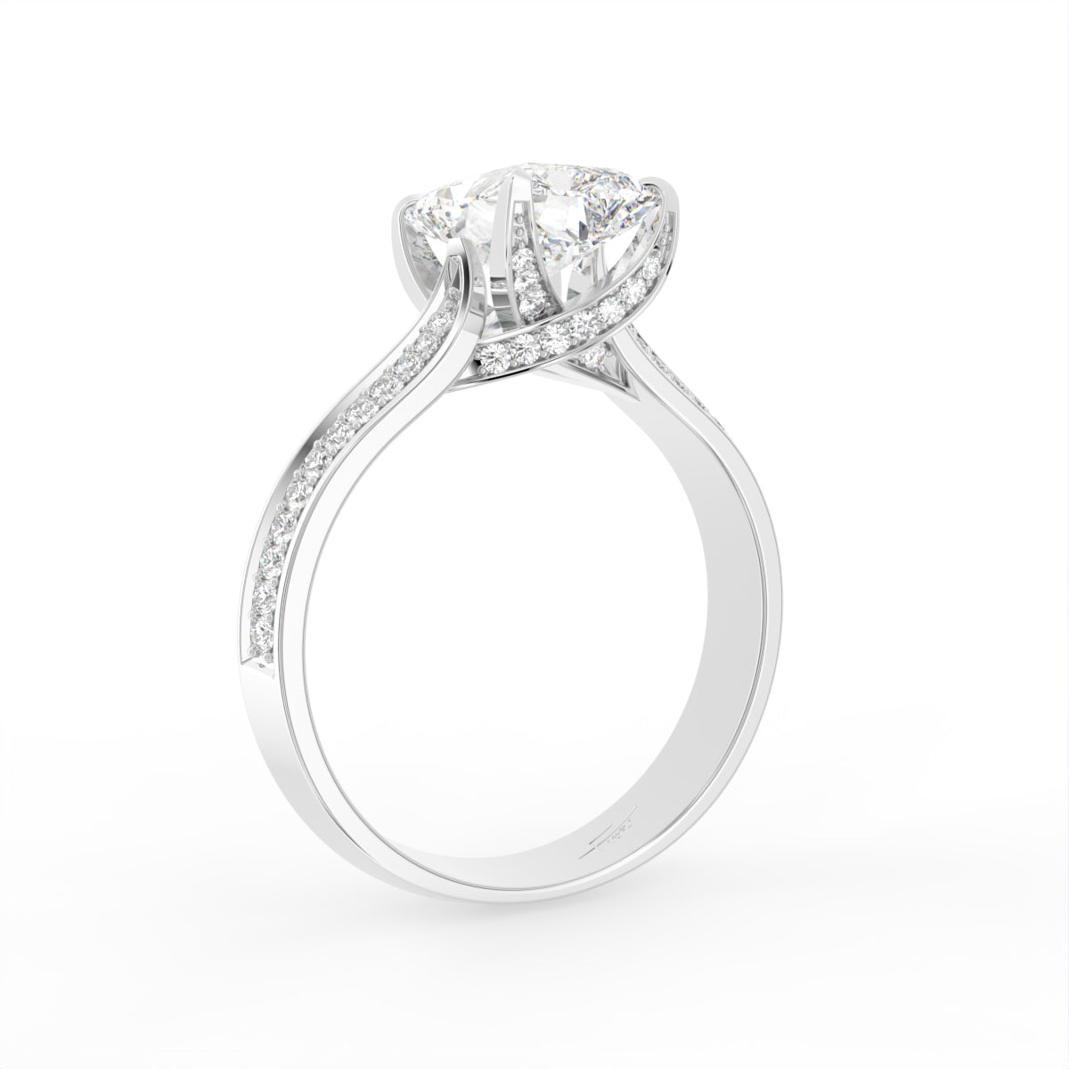 18K White Gold Solitaire Emerald Diamond Engagement Ring — 3D VIEW