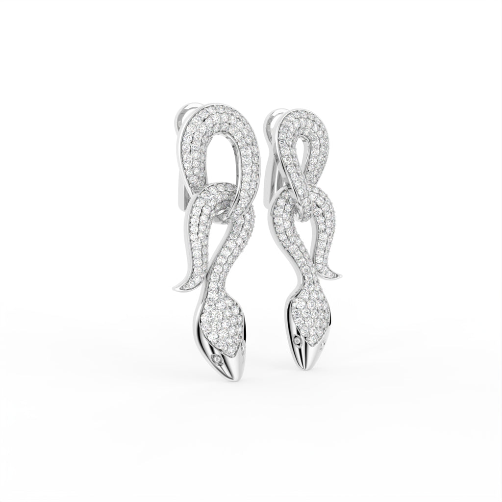 18K Snake Drop Bespoke Diamond Earrings — 3D VIEW