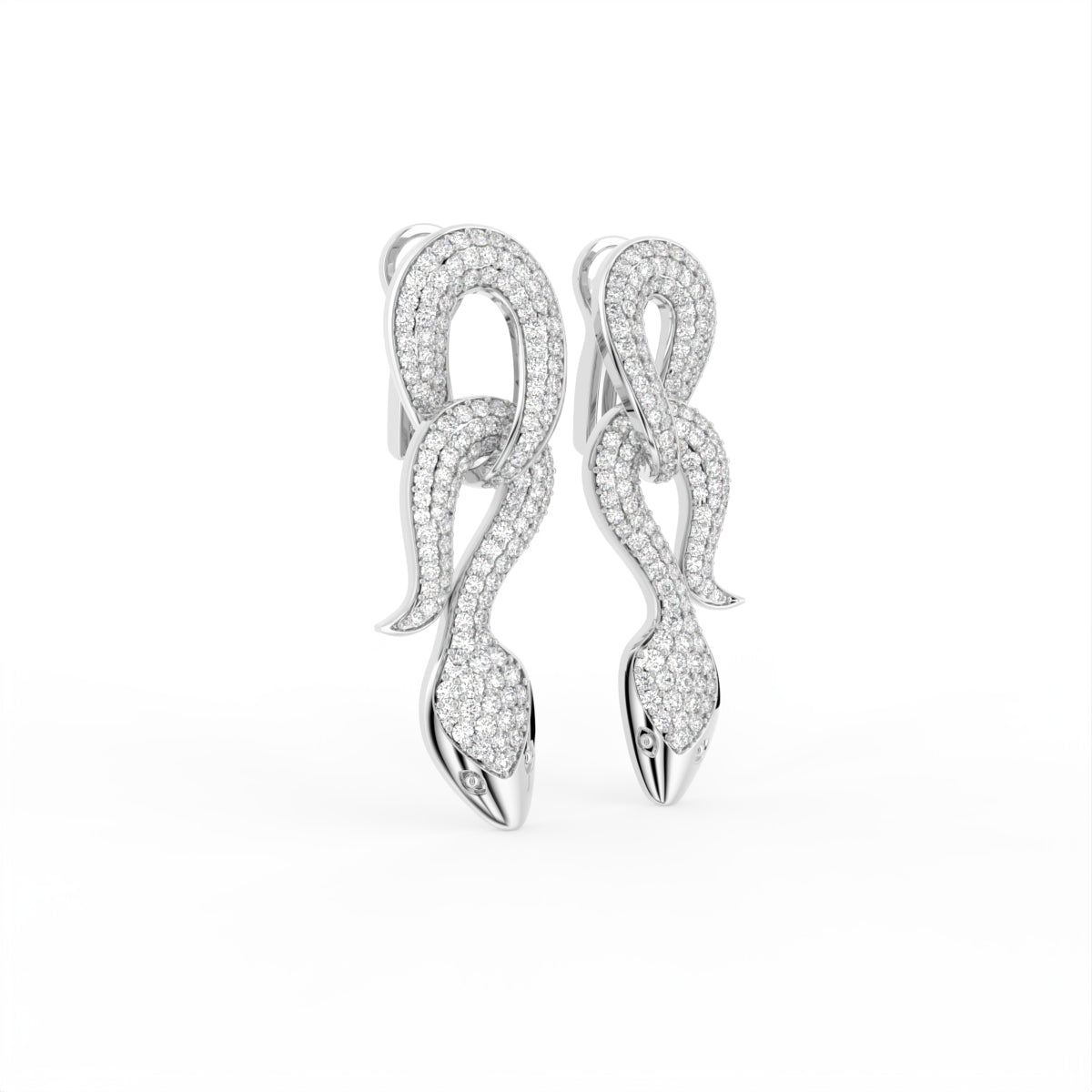 18K Snake Drop Bespoke Diamond Earrings — 3D VIEW