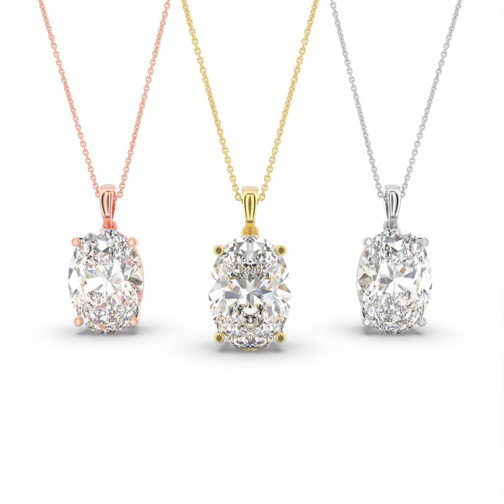 18K Solitaire Oval Diamond Pendant — 3 COLOR