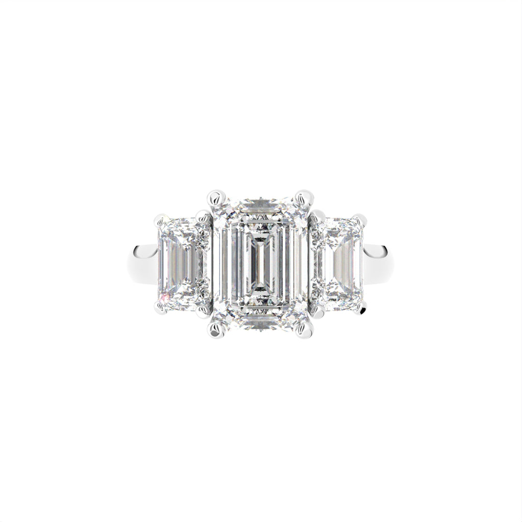 18K White Gold Trilogy Emerald Diamond Engagement Ring — TOP