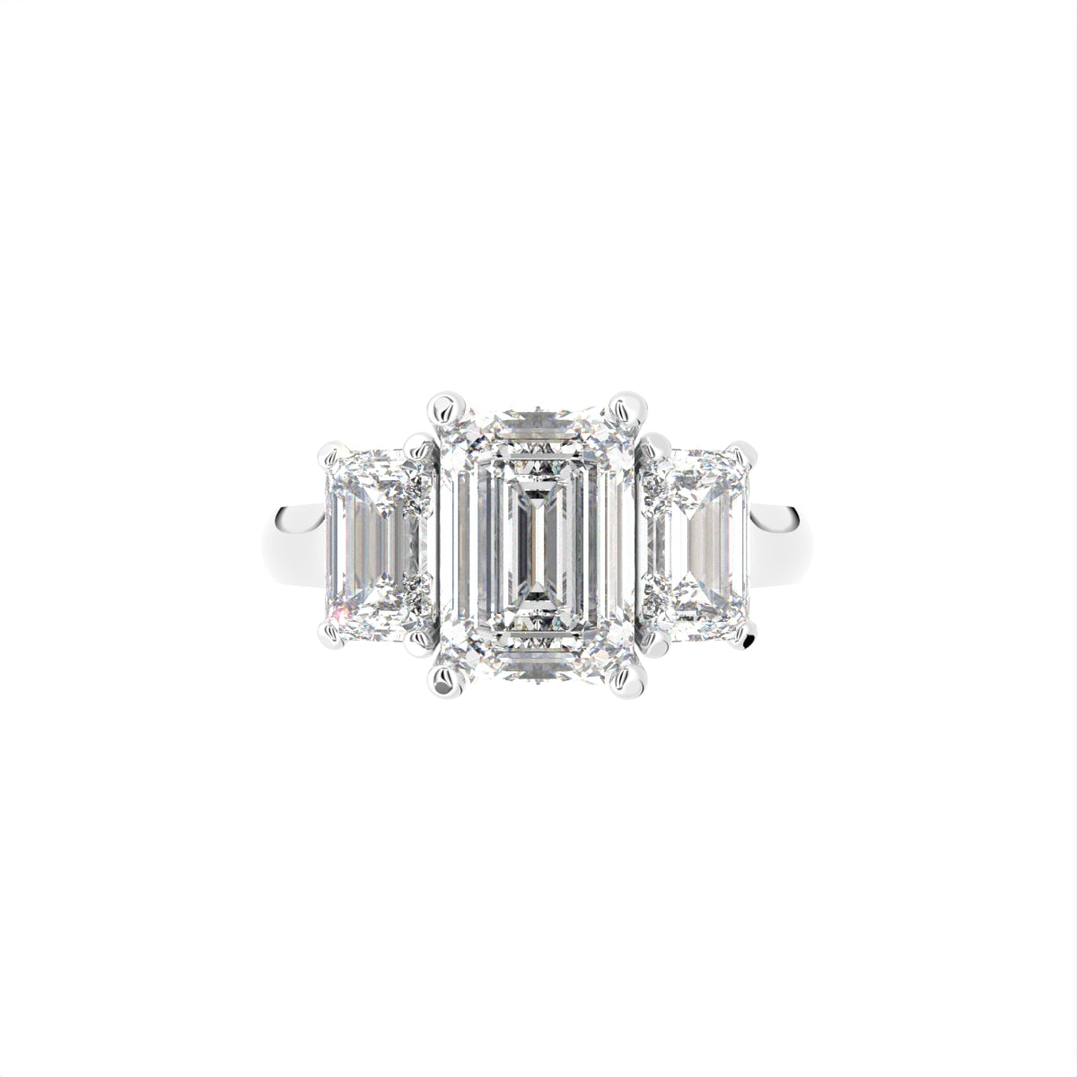 18K White Gold Trilogy Emerald Diamond Engagement Ring — TOP