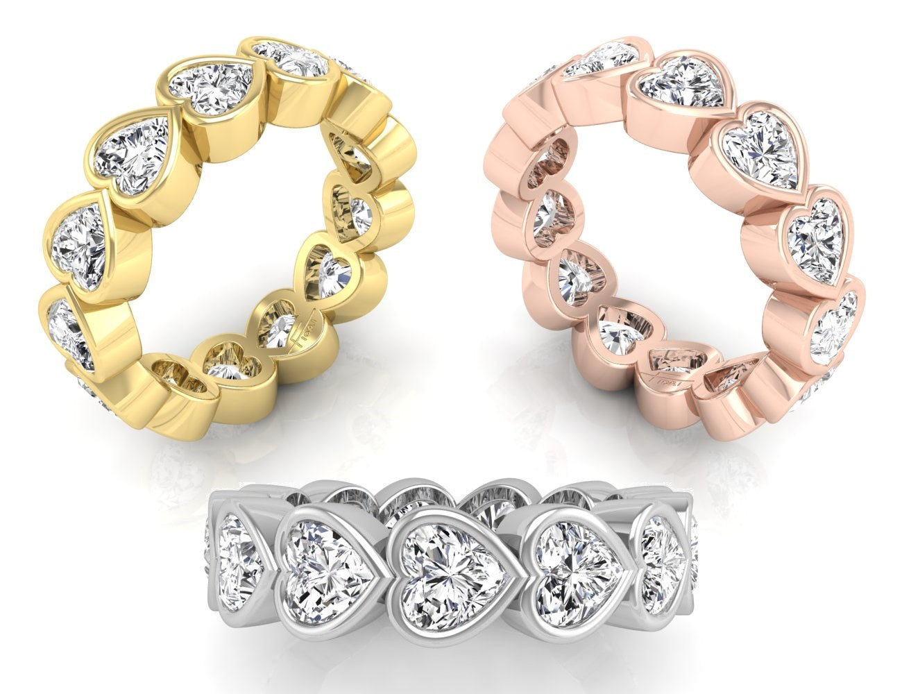 18K Full Eternity Heart Diamond Ring — 3 COLOR