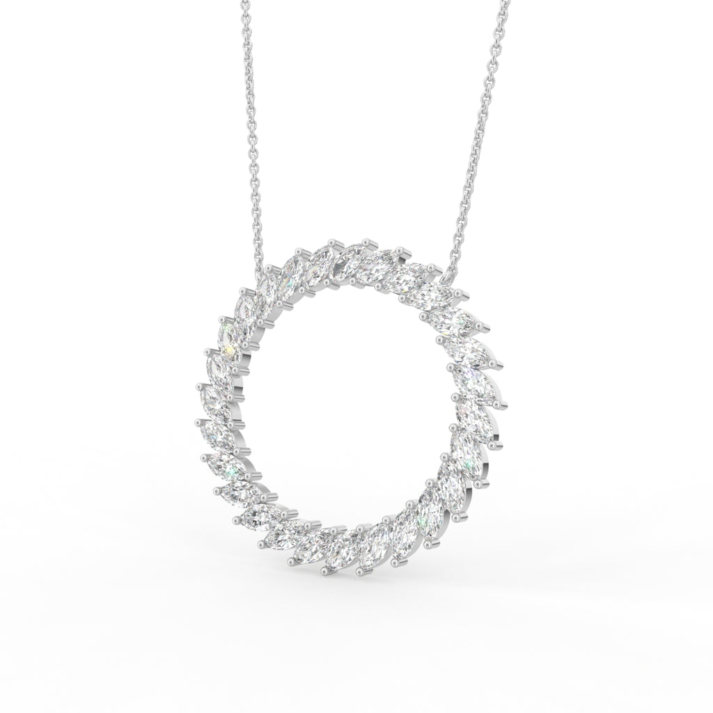 18K White Gold Geometric Marquise Diamond Pendant — 3D VIEW