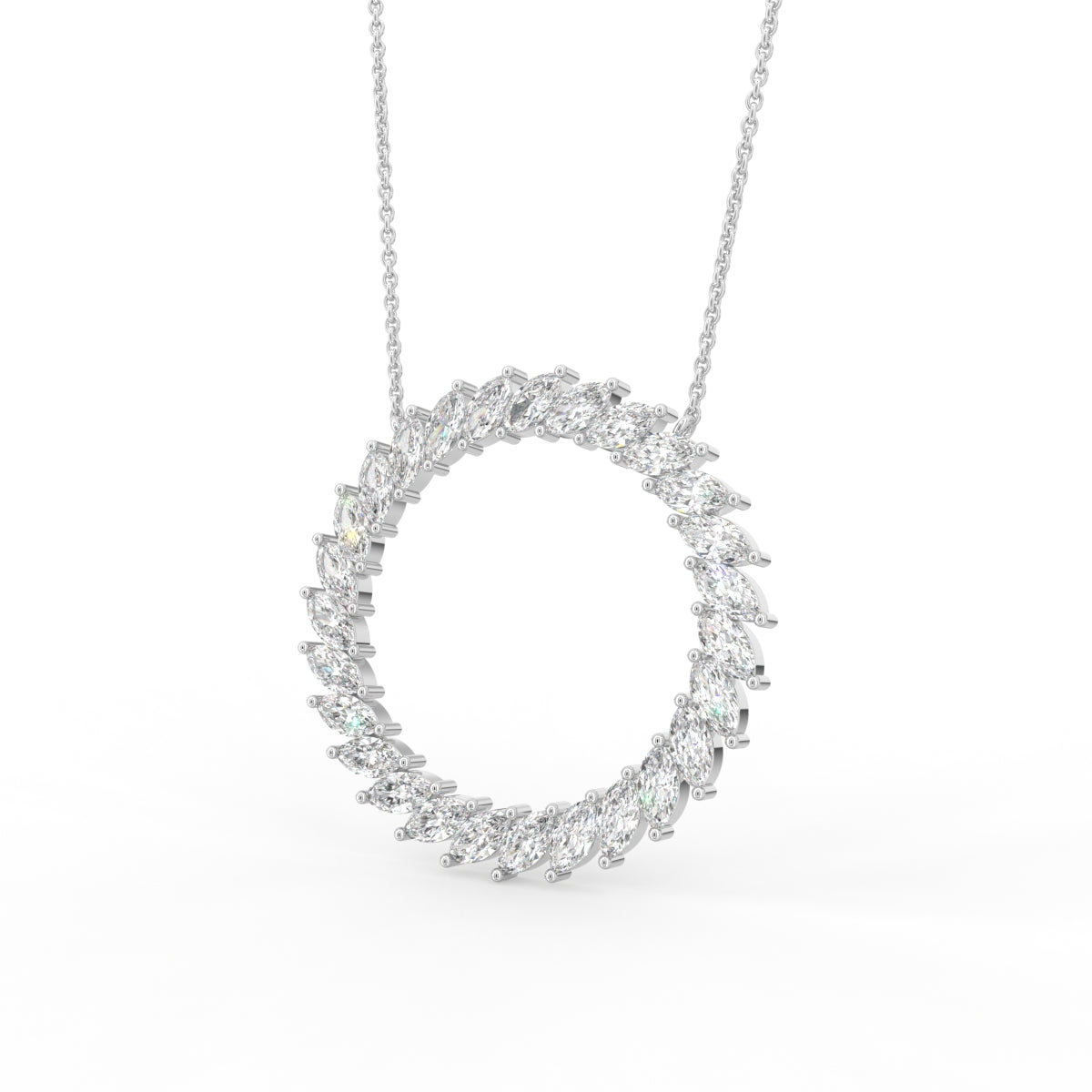 18K White Gold Geometric Marquise Diamond Pendant — 3D VIEW