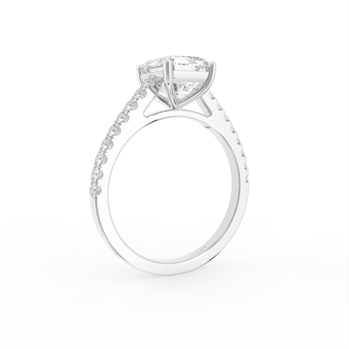 18K White Gold Emerald Diamond Ring — 3D VIEW