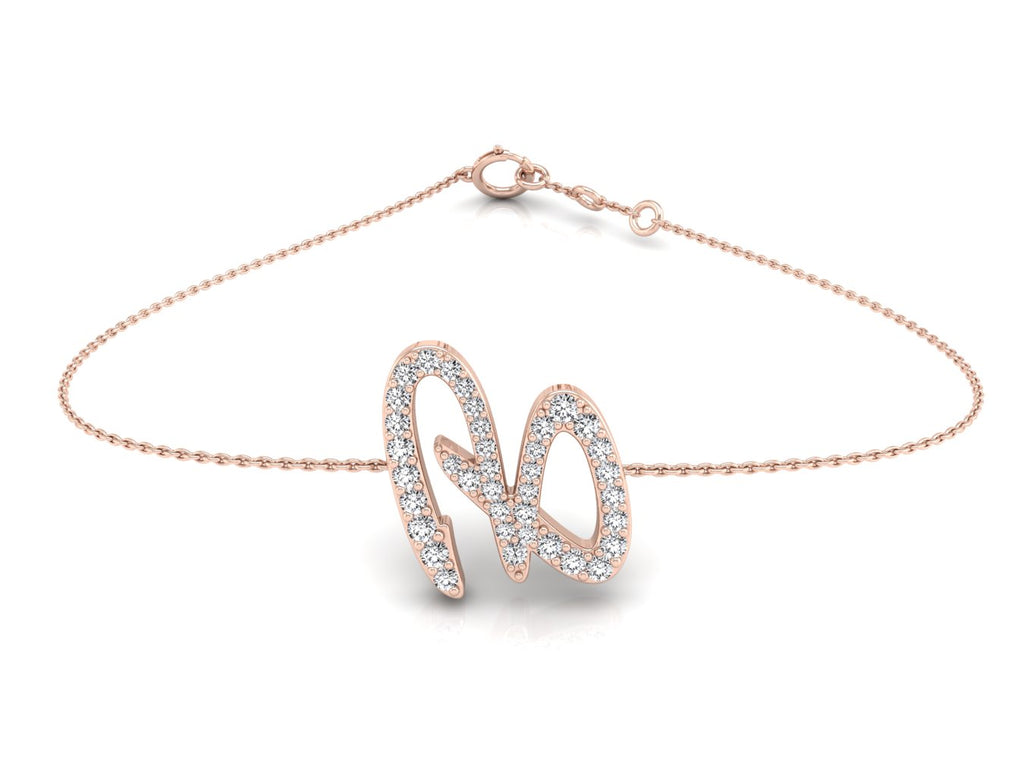18K Rose Gold Alphabet Round Diamond Bracelet — TOP