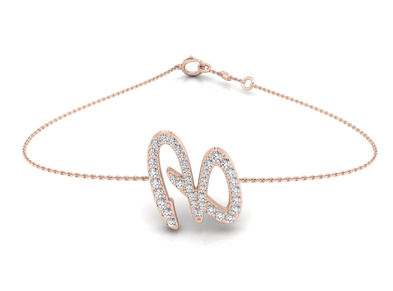 18K Rose Gold Alphabet Round Diamond Bracelet — TOP