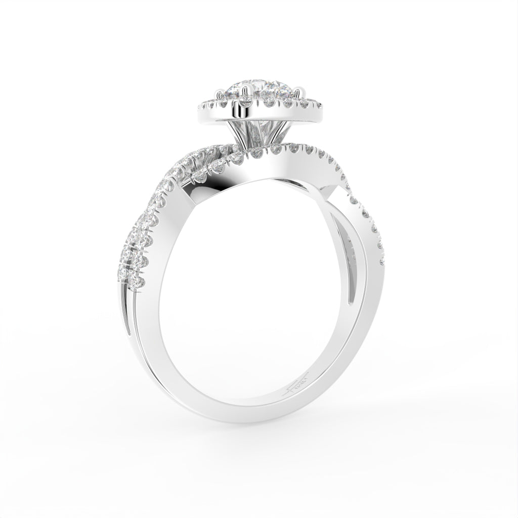18K Halo Round Diamond Engagement Ring — 3D VIEW