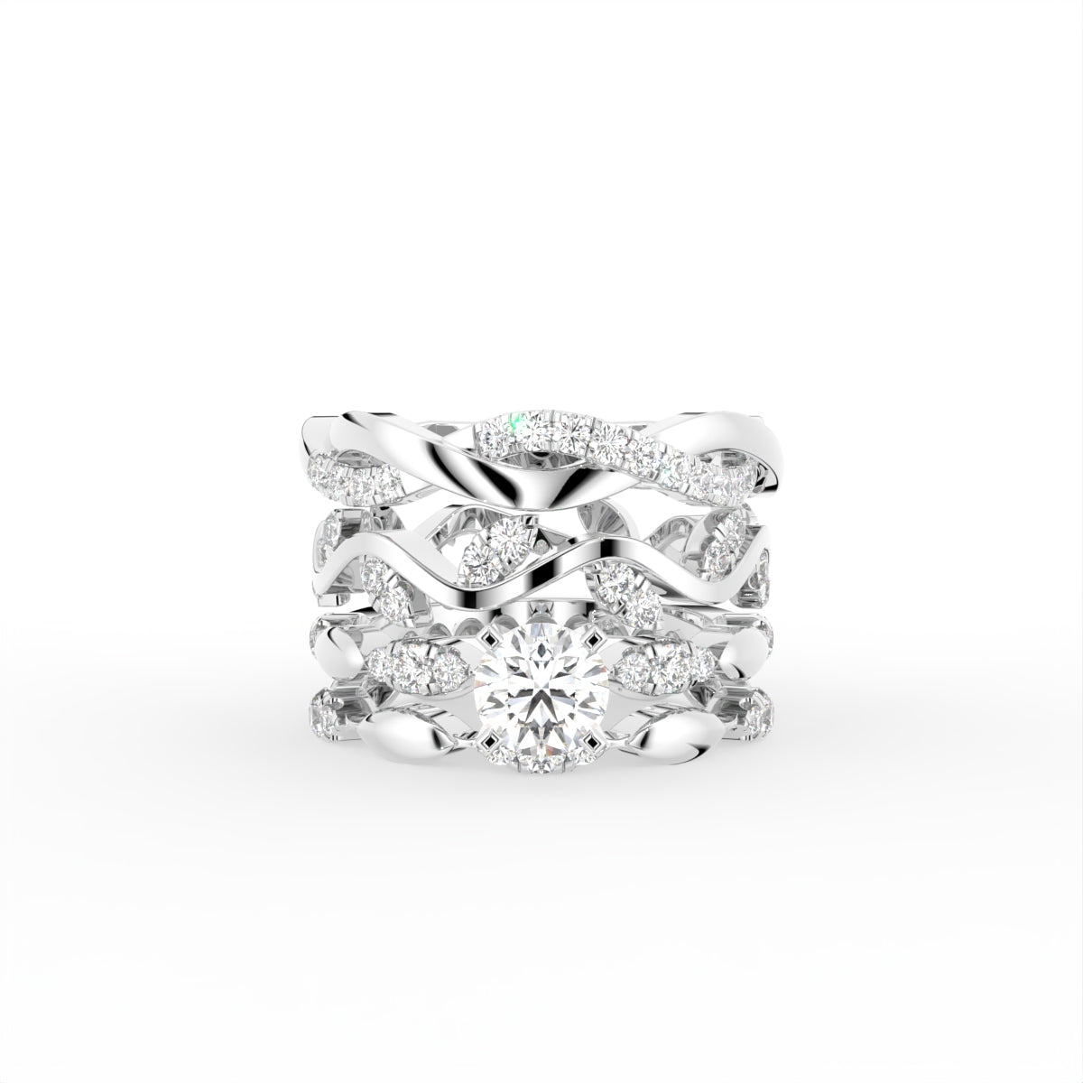 18K Bespoke Round Diamond Multi-Row Ring — TOP