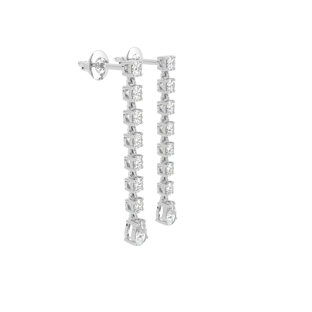 18K Round Pear Drop Diamond Earrings — 3D VIEW