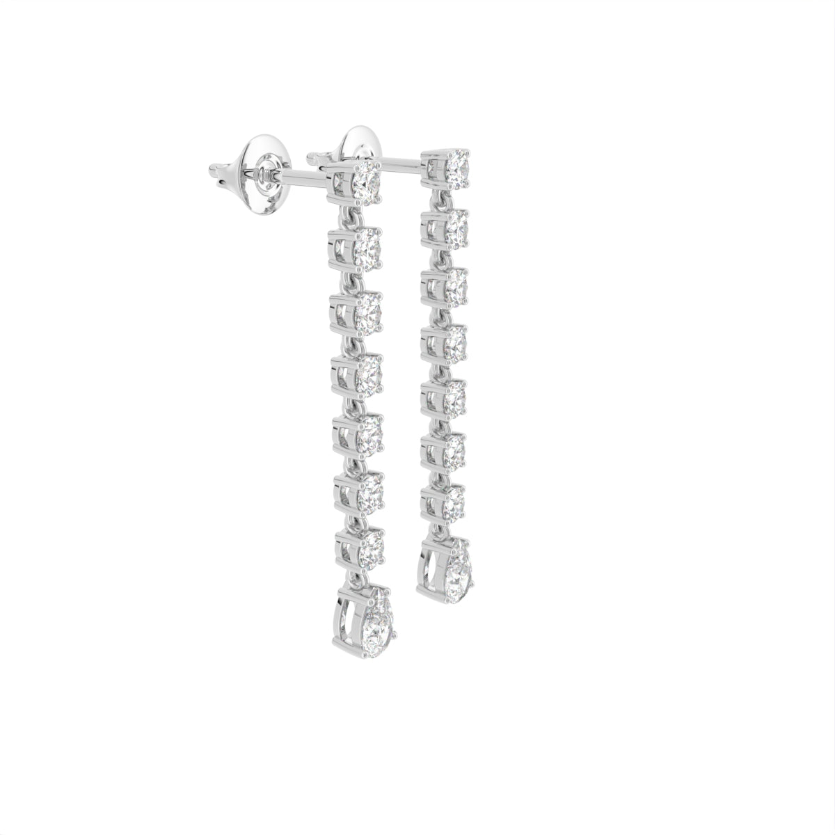 18K Round Pear Drop Diamond Earrings — 3D VIEW