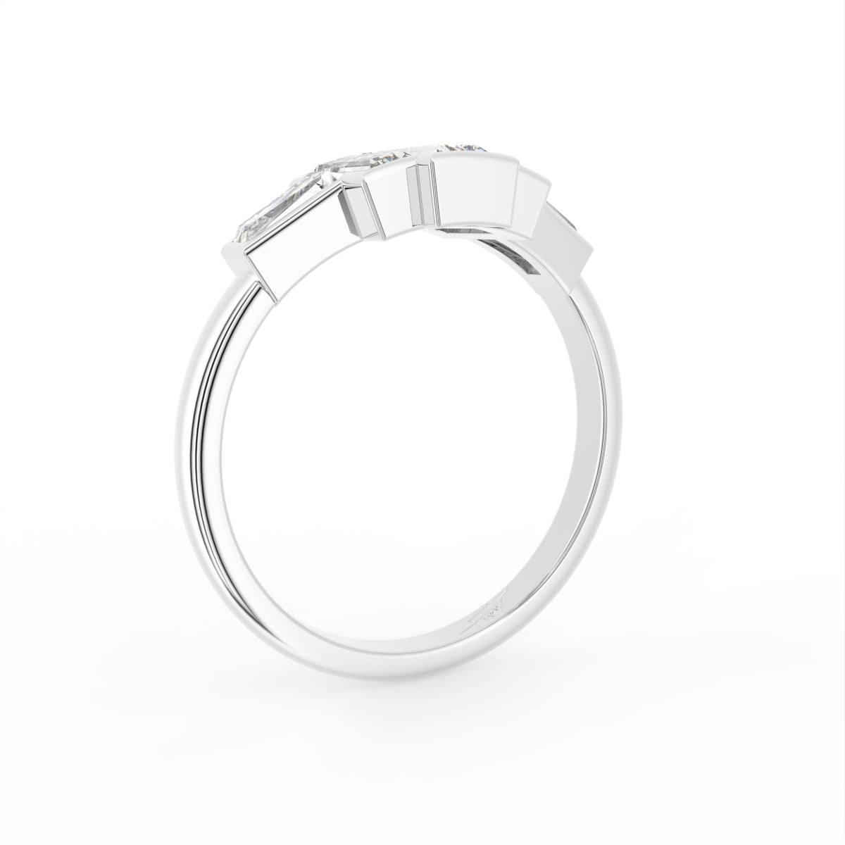 vimg:FJ3230|vimg:FJ3231|18K White Gold Trilogy Baguette Diamond Ring — 3D VIEW