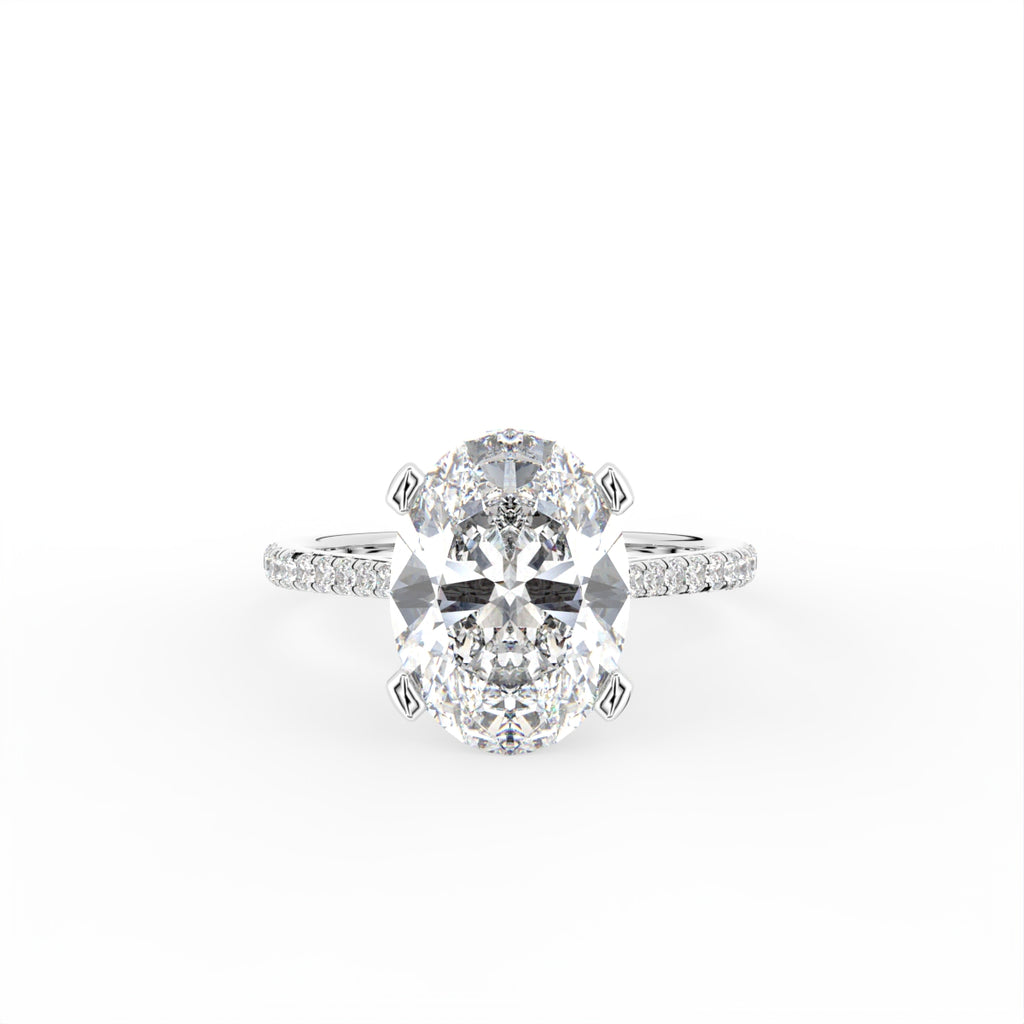 18K Oval Solitaire Pavé Diamond Engagement Ring — TOP