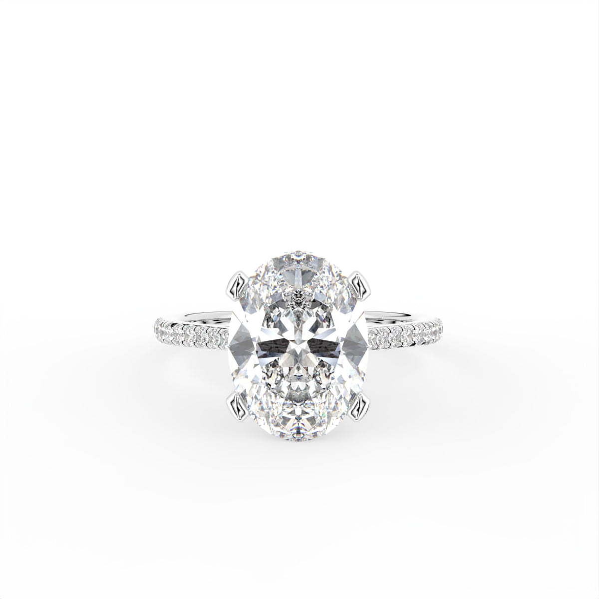 18K Oval Solitaire Pavé Diamond Engagement Ring — TOP