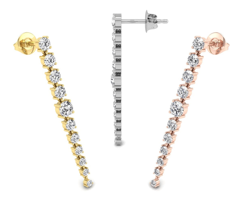 18K Round Diamond Drop Earrings — 3 COLOR
