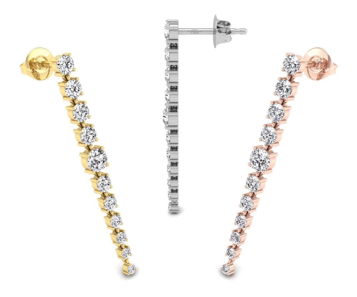 18K Round Diamond Drop Earrings — 3 COLOR