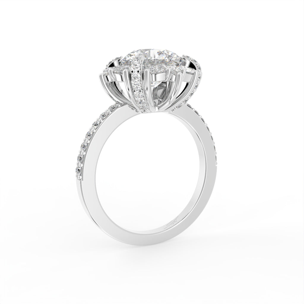 18K Solitaire Halo Round Diamond Ring — 3D VIEW