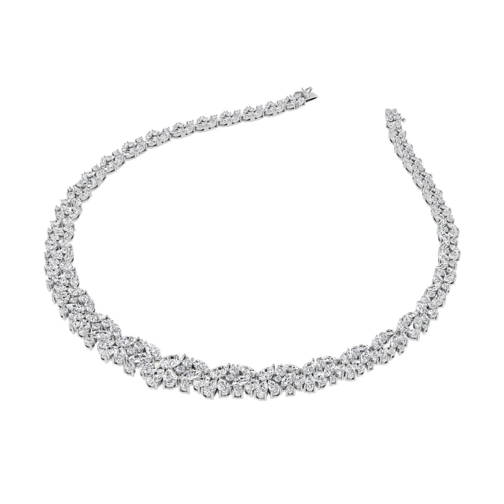 14K White Gold Floral Leaf Diamond Necklace — 3D VIEW