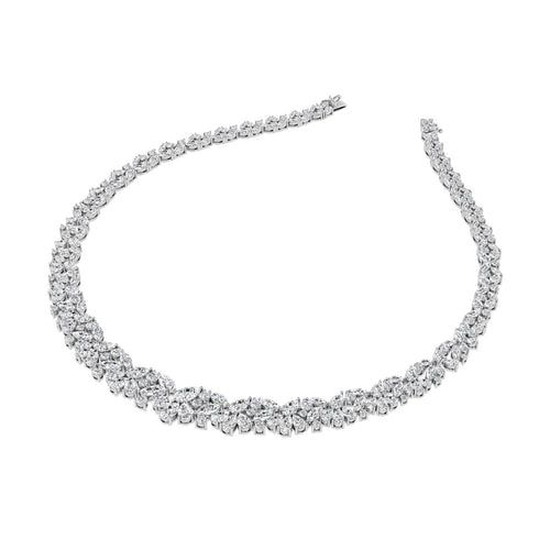 14K White Gold Floral Leaf Diamond Necklace — 3D VIEW