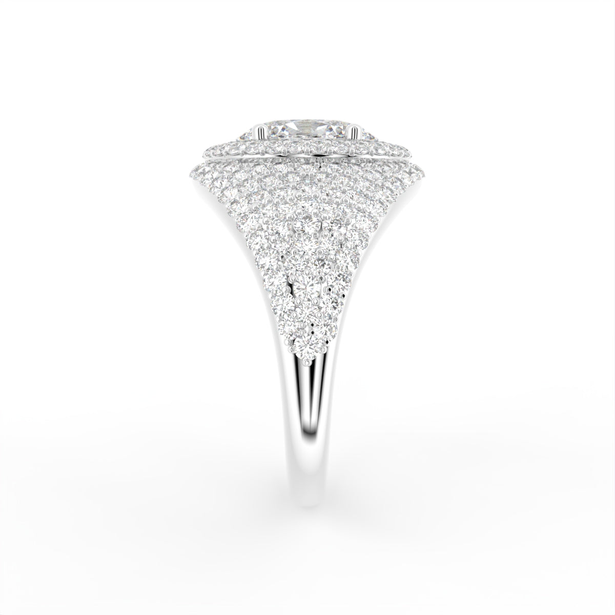 18K Oval Halo Diamond Engagement Ring — SIDE