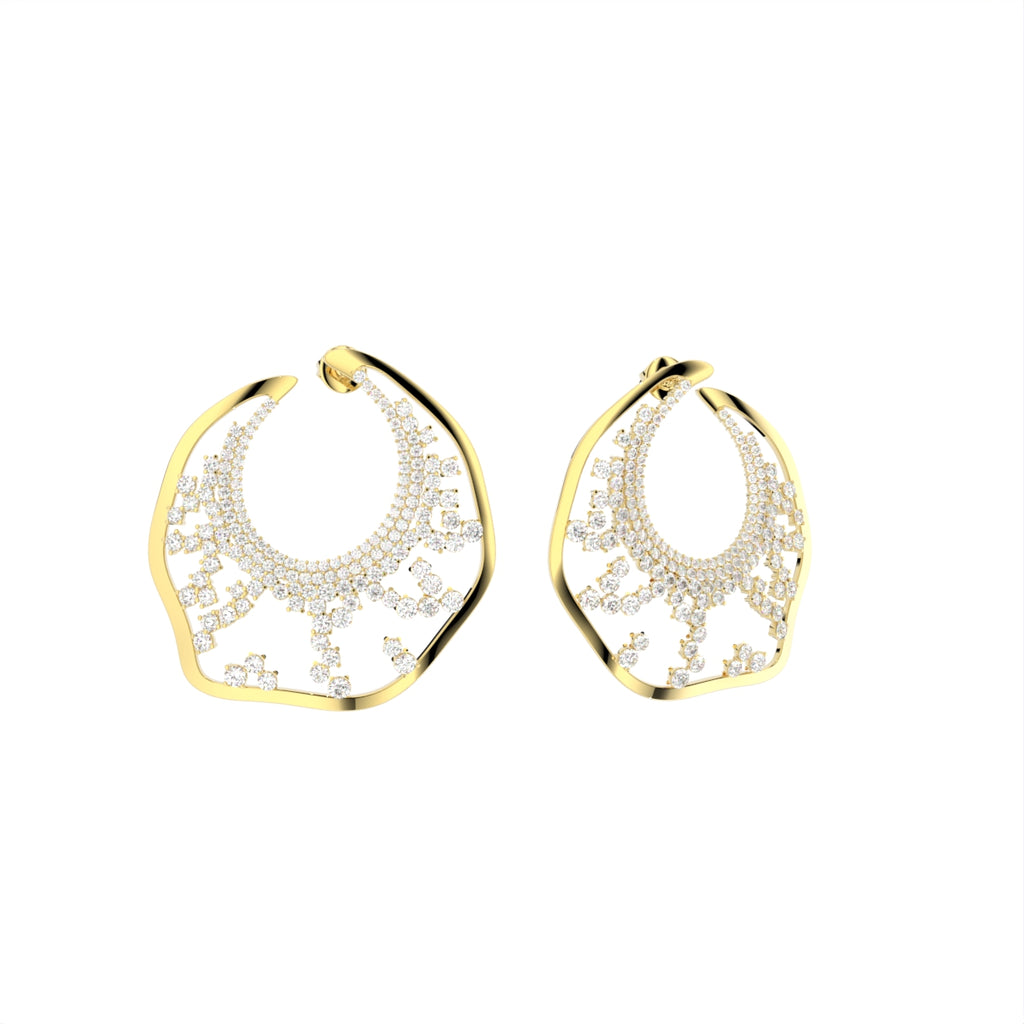 14K White Gold Round Diamond Earrings — 3D VIEW