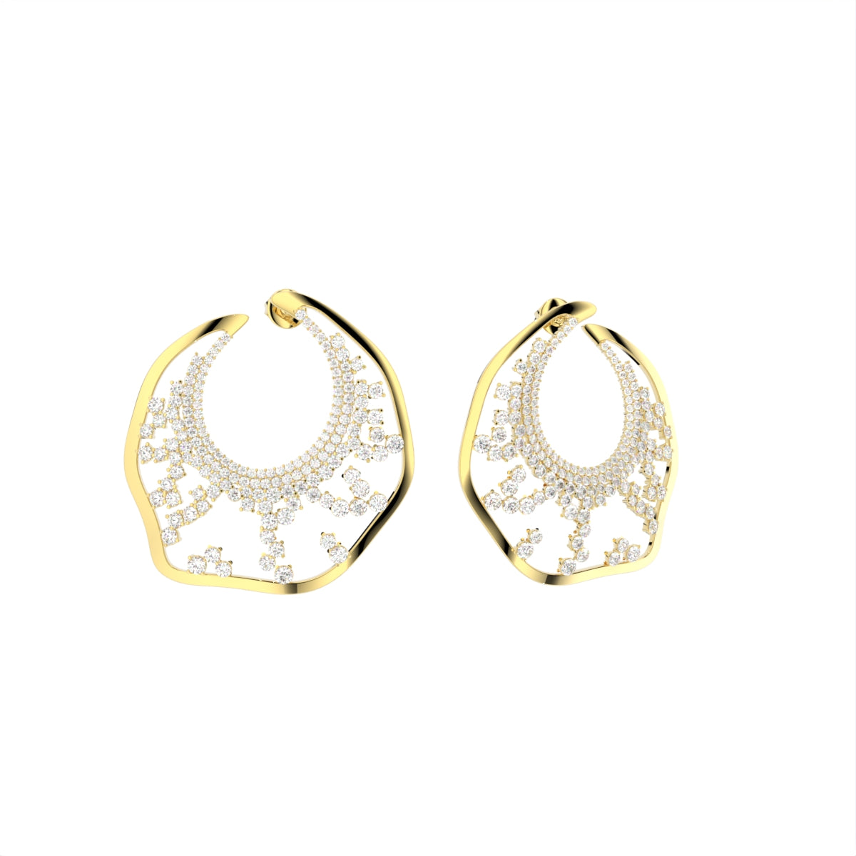 14K White Gold Round Diamond Earrings — 3D VIEW