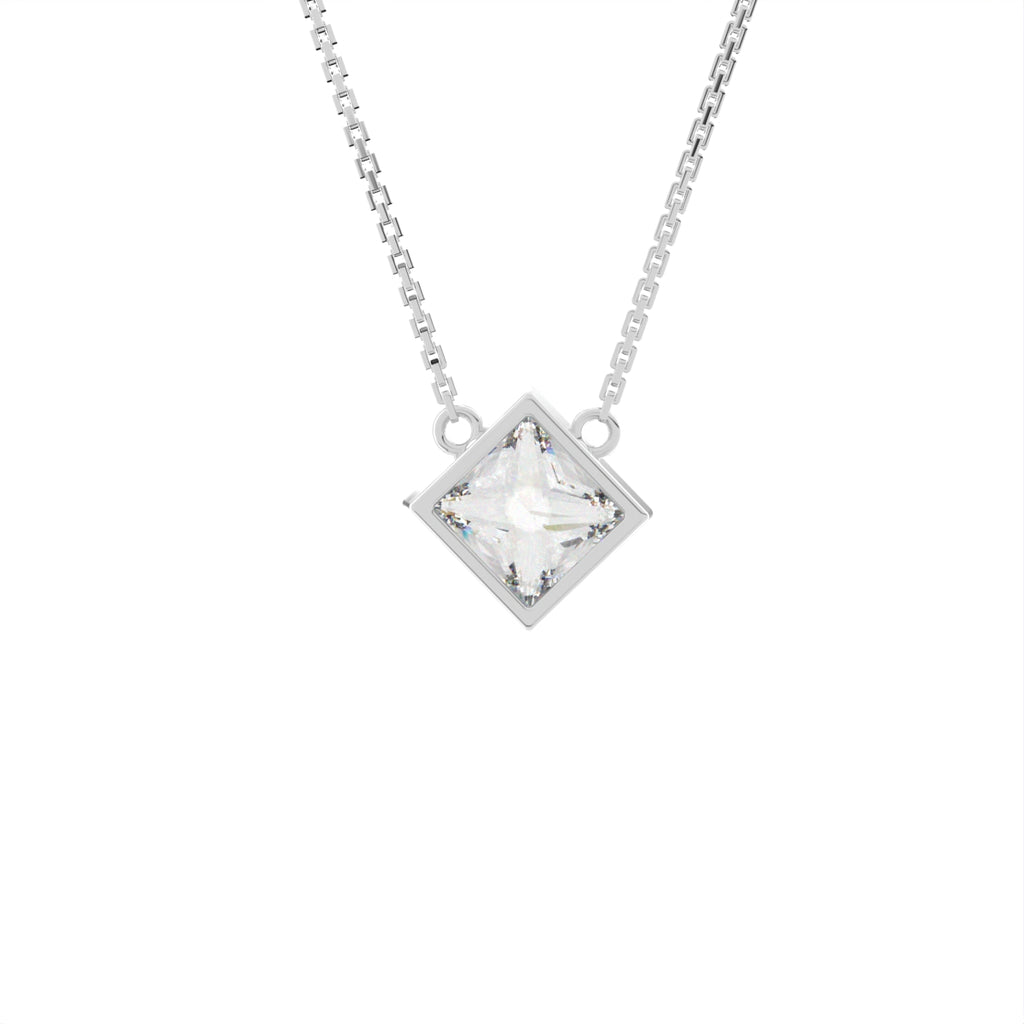 18K Solitaire Princess Diamond Pendant — BACK