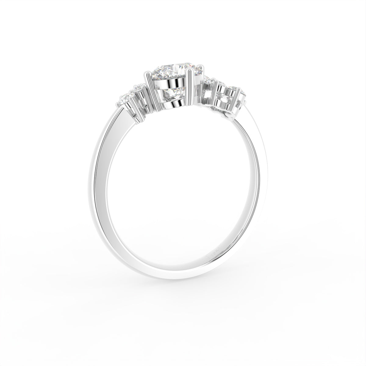 18K White Gold Bespoke Round Diamond Ring — 3D VIEW