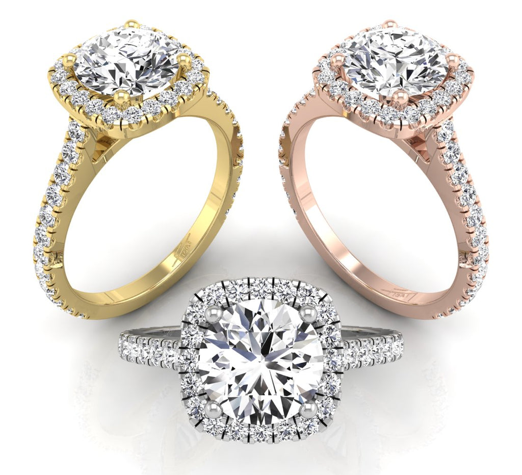 18K Halo Round Diamond Engagement Ring — 3 COLOR