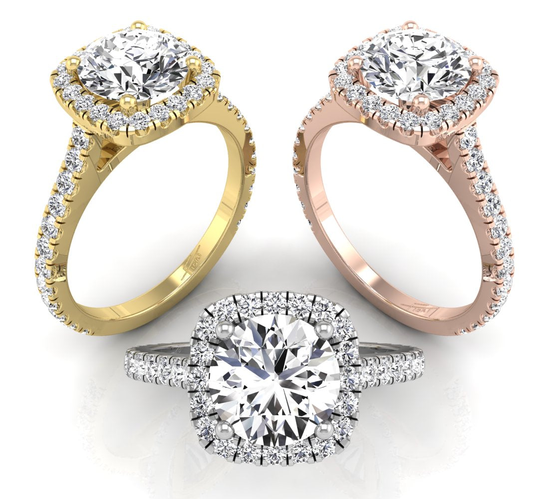 18K Halo Round Diamond Engagement Ring — 3 COLOR
