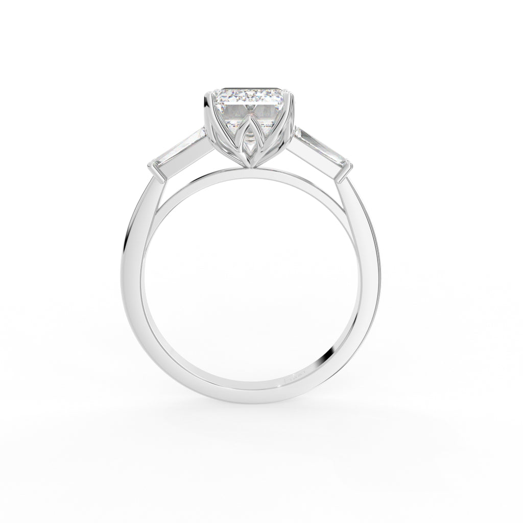 18K Yellow Gold Trilogy Emerald Diamond Ring — FRONT
