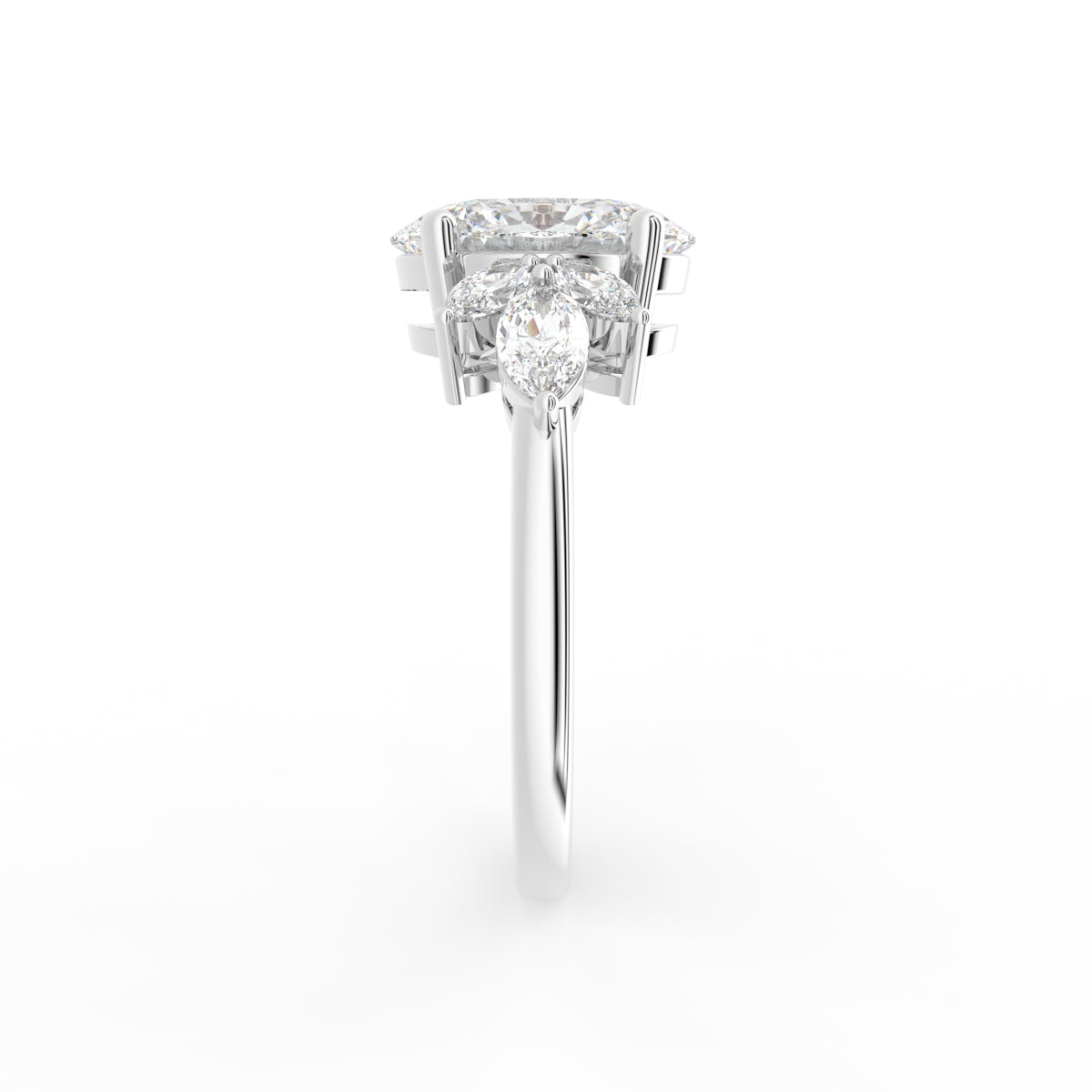 18K Bespoke Oval Marquise Diamond Ring — SIDE