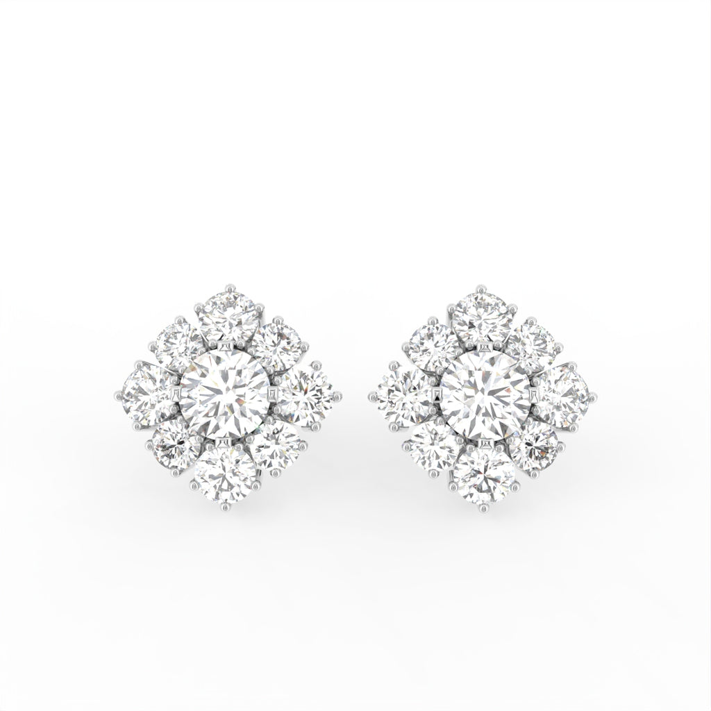18K Round Halo Bespoke Diamond Earrings — TOP