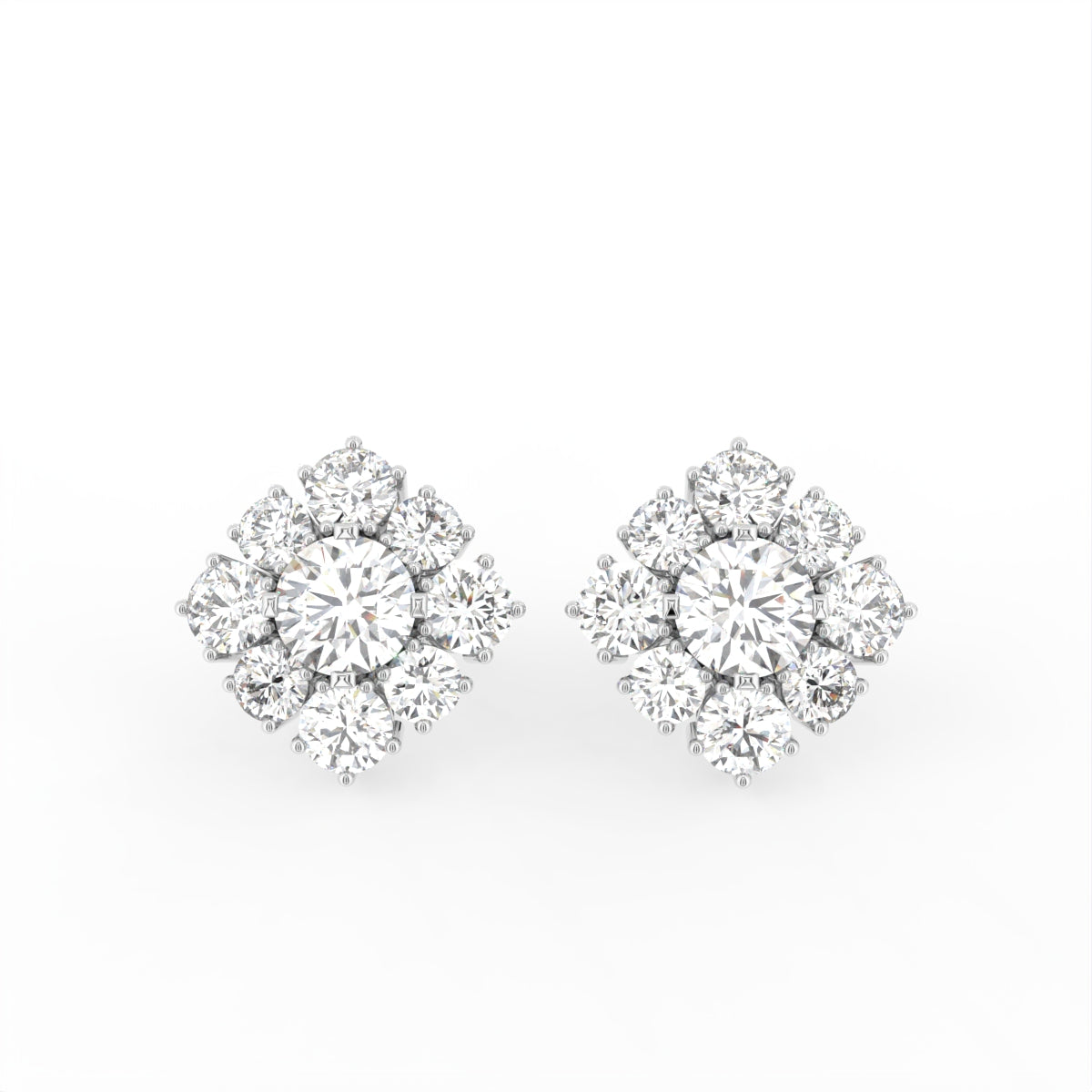 18K Round Halo Bespoke Diamond Earrings — TOP