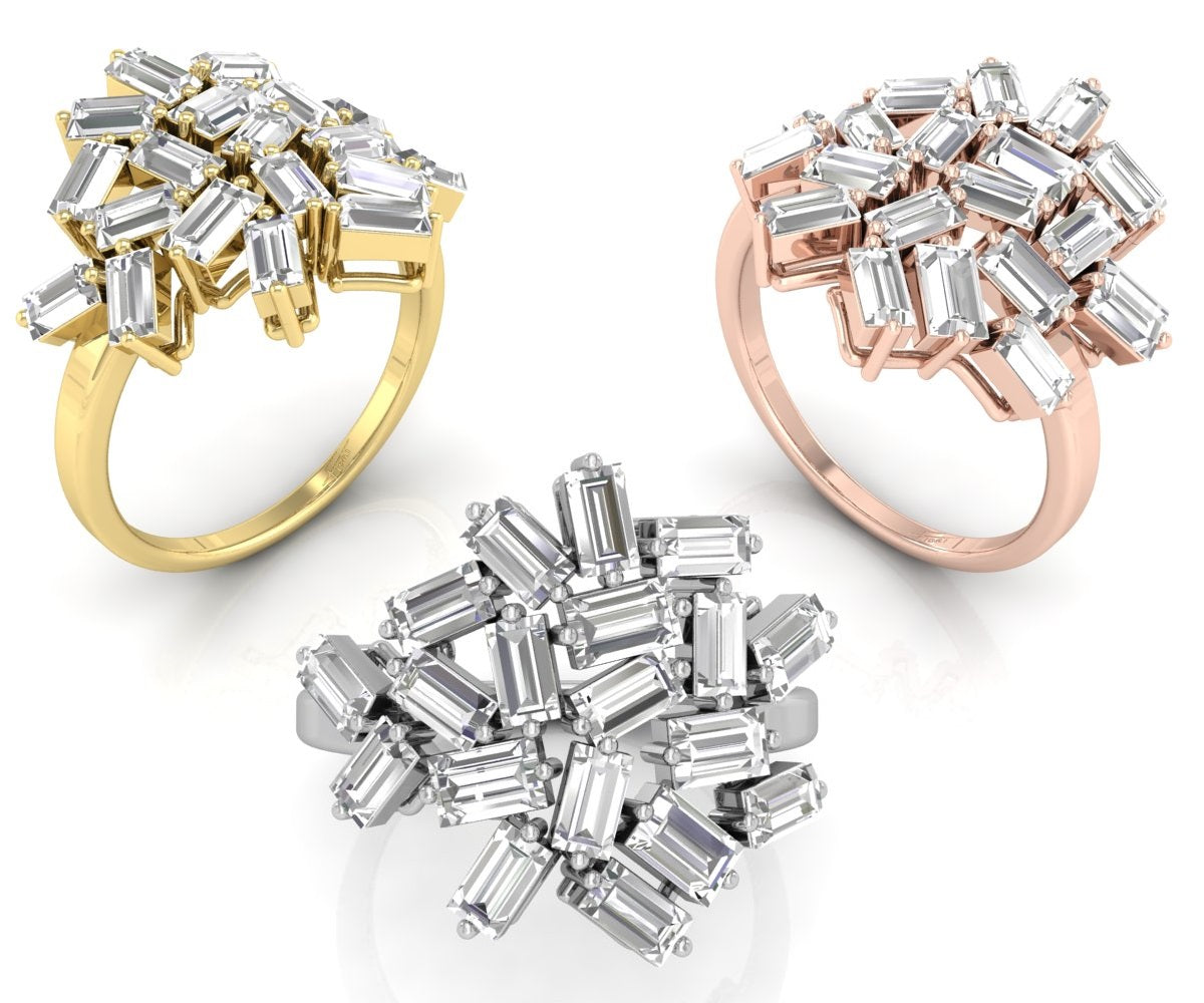 18K Floral Baguette Diamond Ring — 3 COLOR