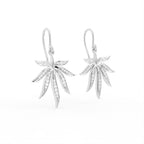 18K Leaf Diamond Drop Earrings — 3D VIEW