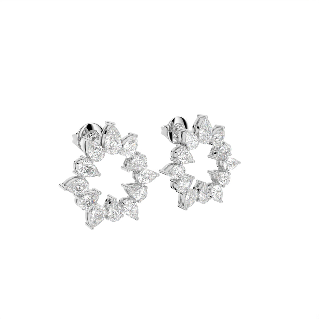 14K White Gold Pear Diamond Earrings — 3D VIEW