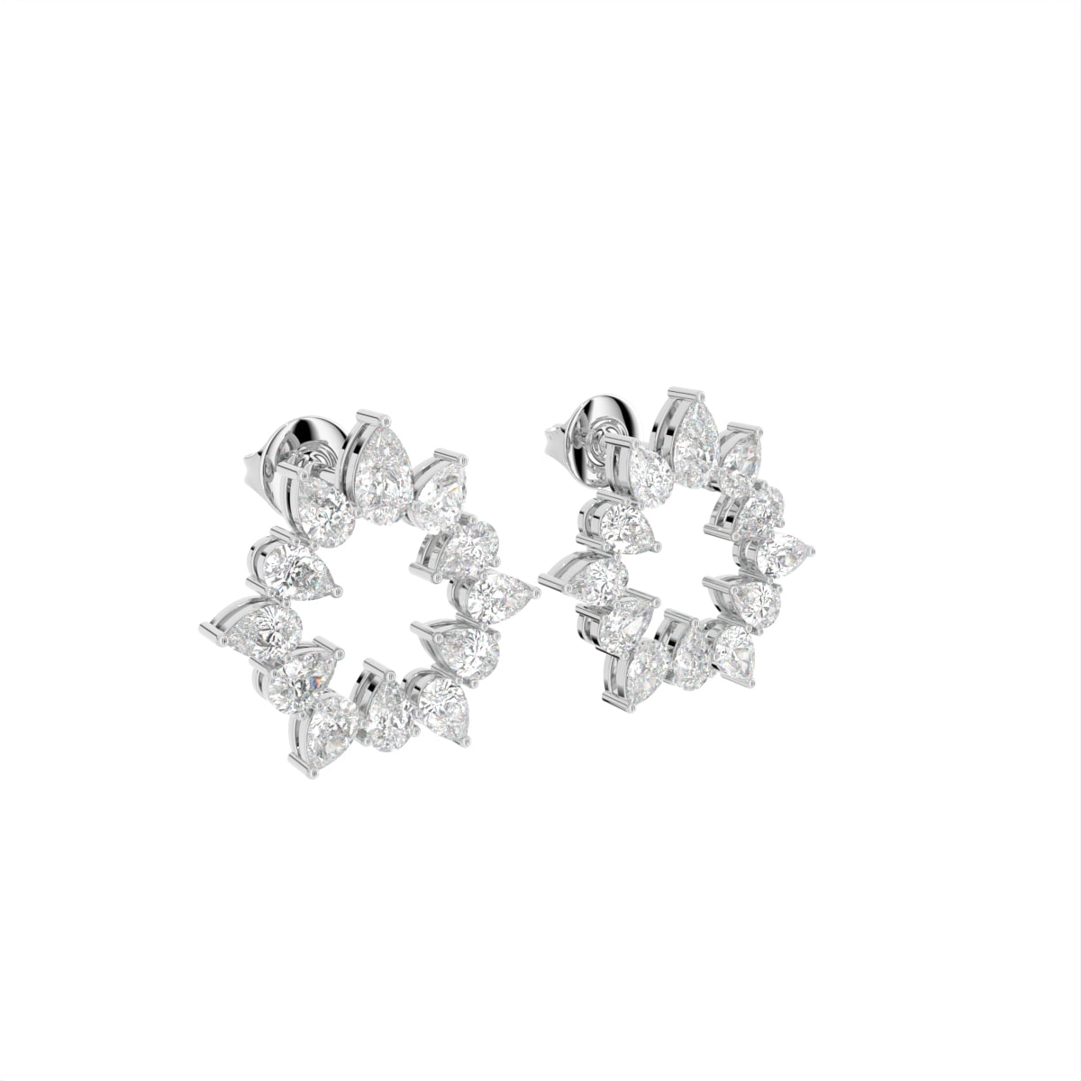 14K White Gold Pear Diamond Earrings — 3D VIEW