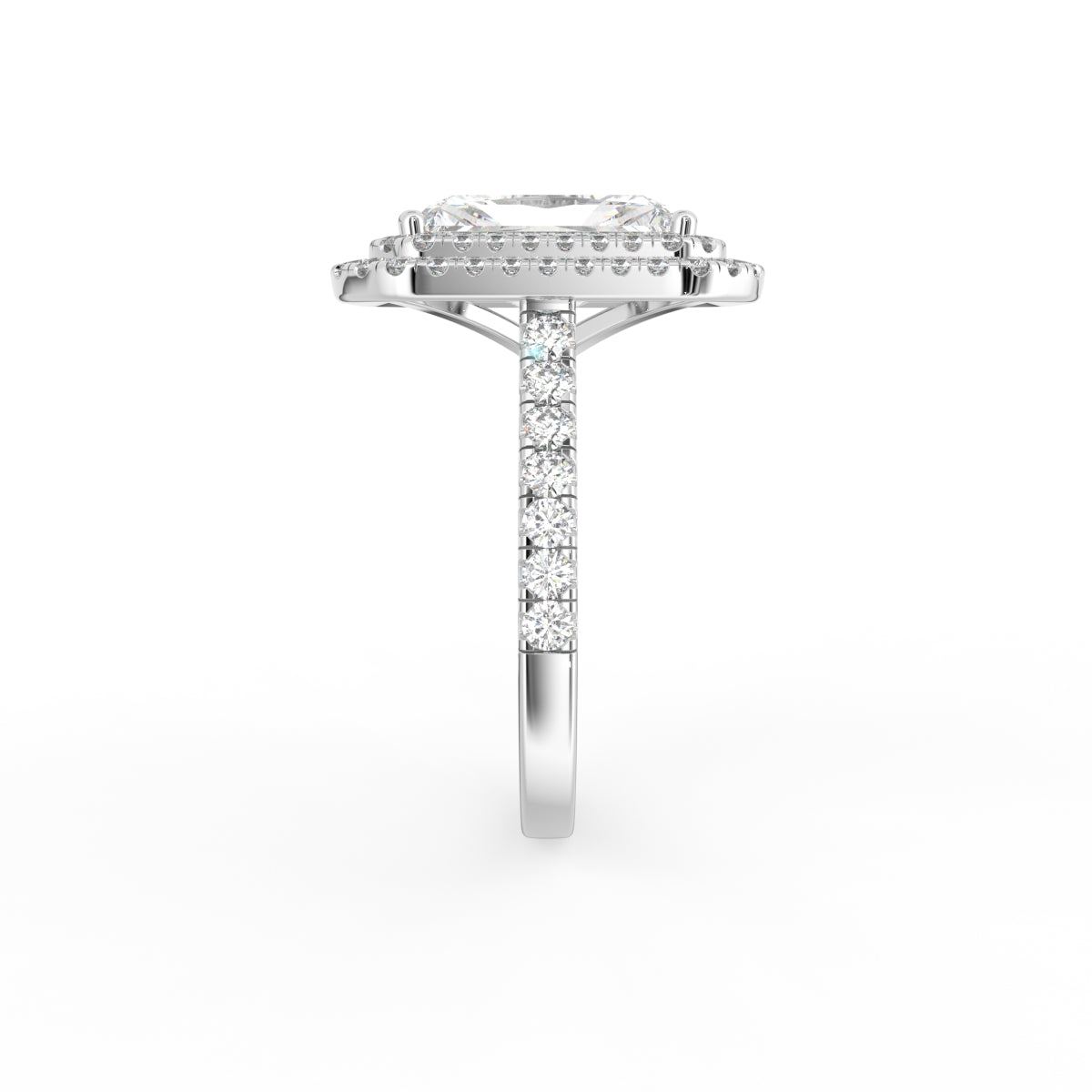 18K White Gold Halo Radiant Diamond Engagement Ring — SIDE