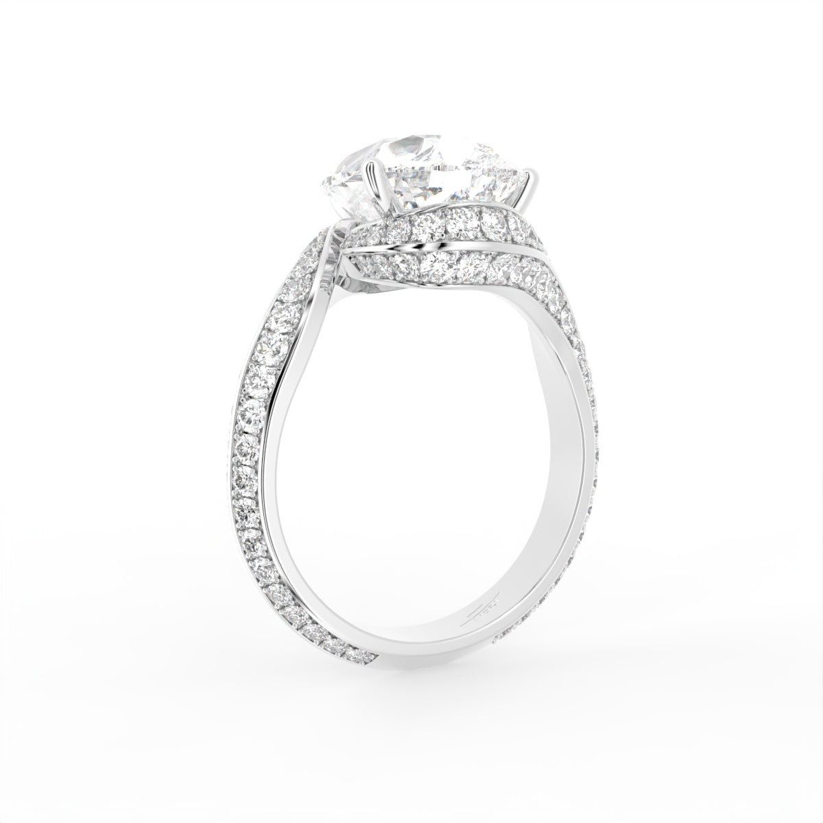 18K White Gold Pear Solitaire Diamond Ring — 3D VIEW