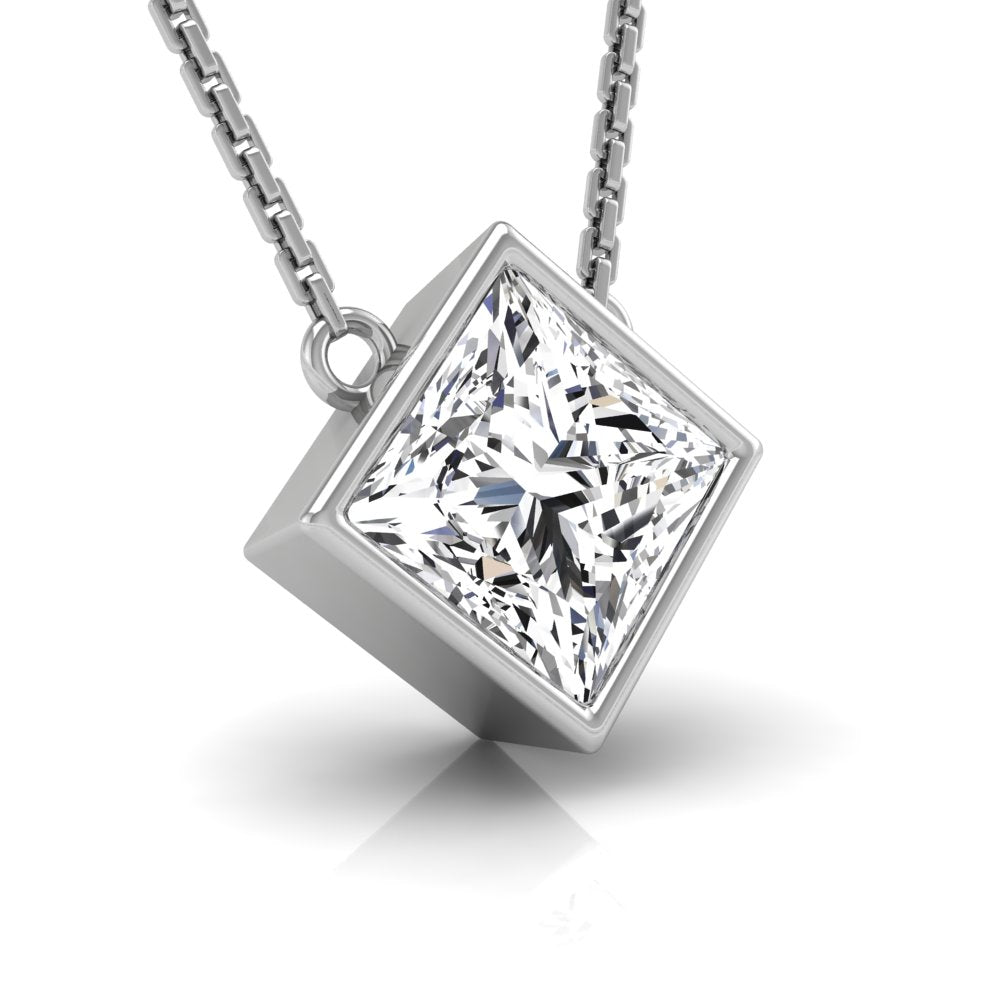 18K Solitaire Princess Diamond Pendant — RIGHT