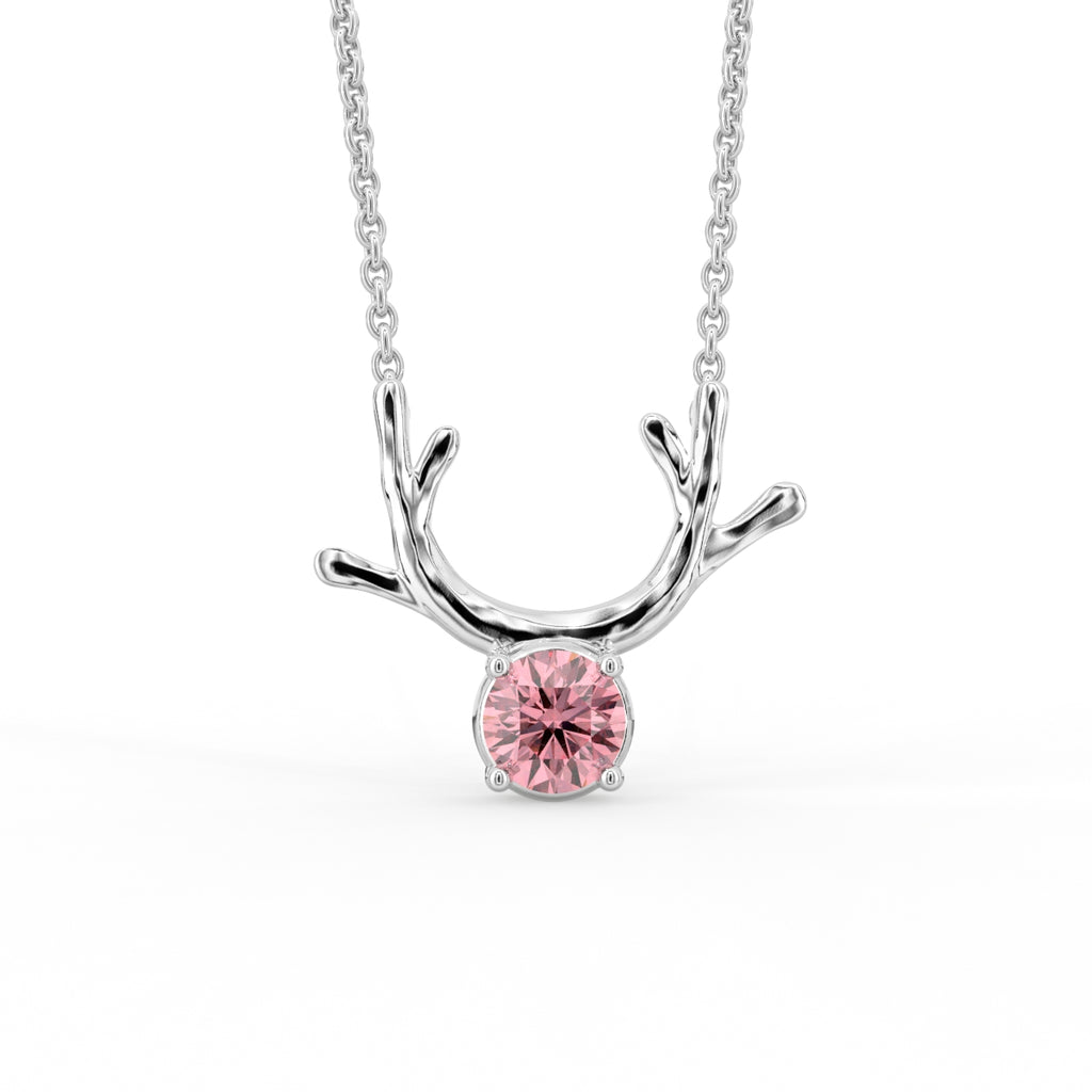18K Antler Round Pink Diamond Pendant — FRONT