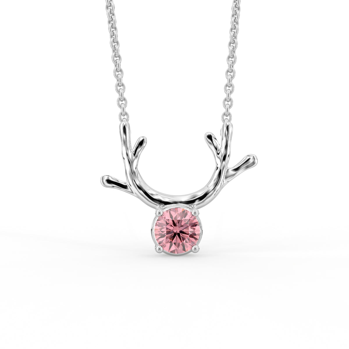 18K Antler Round Pink Diamond Pendant — FRONT