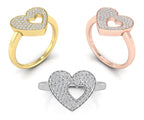 18K Yellow Gold Heart Round Diamond Ring — 3 COLOR